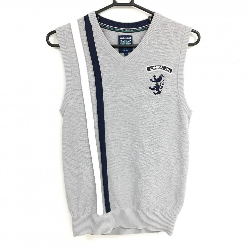 【超美品】アドミラル ニットベスト ライトグレー×ネイビー 一部ライン Vネック メンズ M ゴルフウェア Admiral