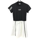 【超美品】ブラックアンドホワイト 半袖ハイネックワンピース 黒×白 スカート裏地付 レディース M ゴルフウェア Black&White