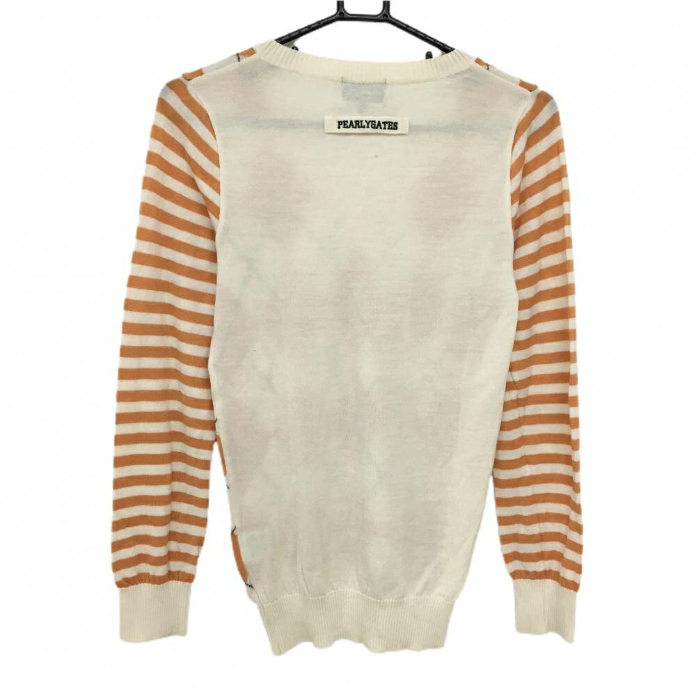 パーリーゲイツ セーター オレンジ×アイボリー ボーダー ウール100% ニット レディース 1(M) ゴルフウェア PEARLY GATES