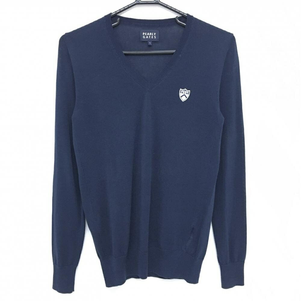 【超美品】パーリーゲイツ セーター ネイビー コットン混 薄手 ニット レディース 1(M) ゴルフウェア P..