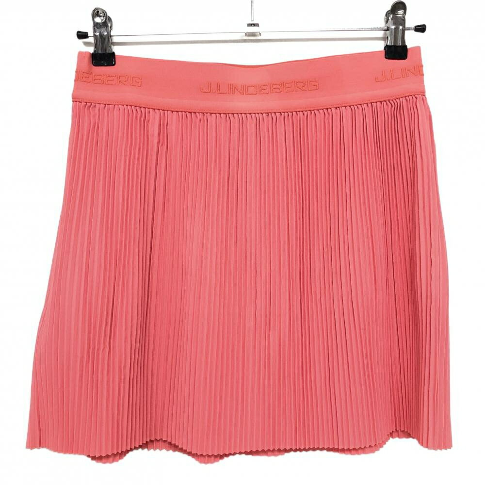 【超美品】ジェイリンドバーグ プリーツスカート サーモンピンク ウエストゴムロゴ レディース M ゴルフウェア J．LINDEBERG