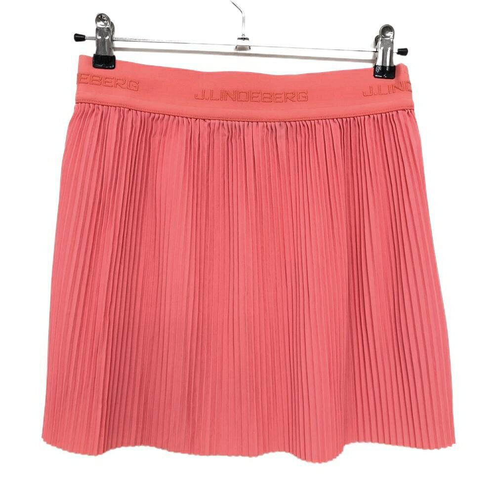 【超美品】ジェイリンドバーグ プリーツスカート サーモンピンク ウエストゴムロゴ レディース M ゴルフウェア J．LINDEBERG