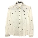 マンシングウェア 長袖シャツ 白×ネイビー 星柄 ロゴ刺しゅう レディース L ゴルフウェア Munsingwear