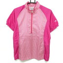 【超美品】アディダス 半袖ブルゾン ピンク×白 チェック柄 裏地メッシュ 袖口ボタン レディース OT/XG ゴルフウェア adidas