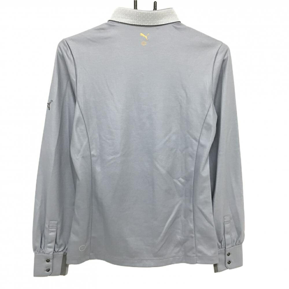 【超美品】プーマ 長袖ポロシャツ グレー 袖ロゴ 襟一部ドット調 レディース L ゴルフウェア PUMA