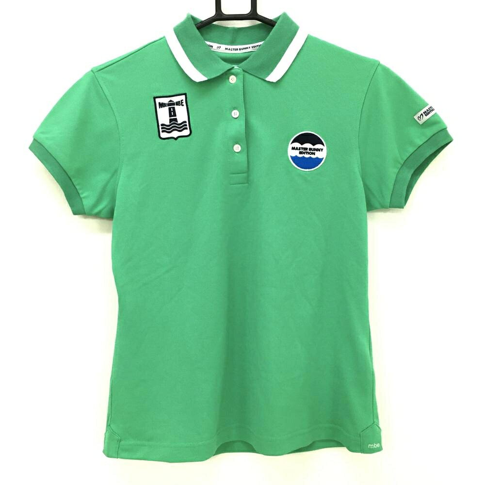 【美品】マスターバニー 半袖ポロシャツ グリーン×白 ワッペン レディース 1(M) ゴルフウェア MASTER BUNNY EDITION