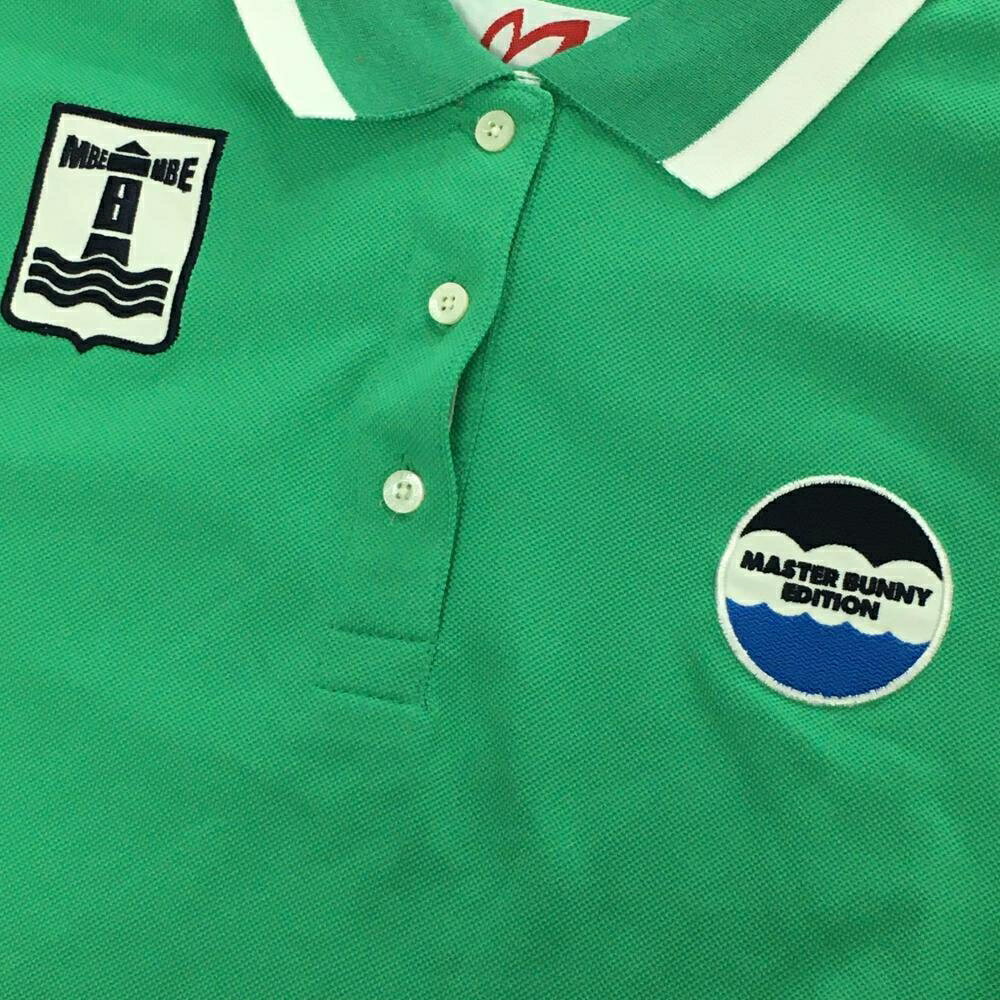 【美品】マスターバニー 半袖ポロシャツ グリーン×白 ワッペン レディース 1(M) ゴルフウェア MASTER BUNNY EDITION