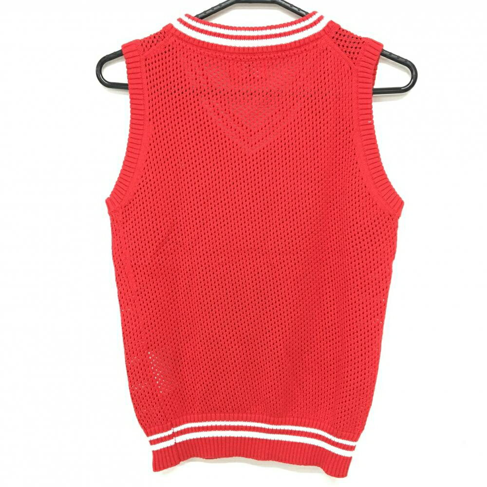 【超美品】ニューバランスゴルフ ニットベスト レッド×白 Vネック 透かし編み ロゴ...