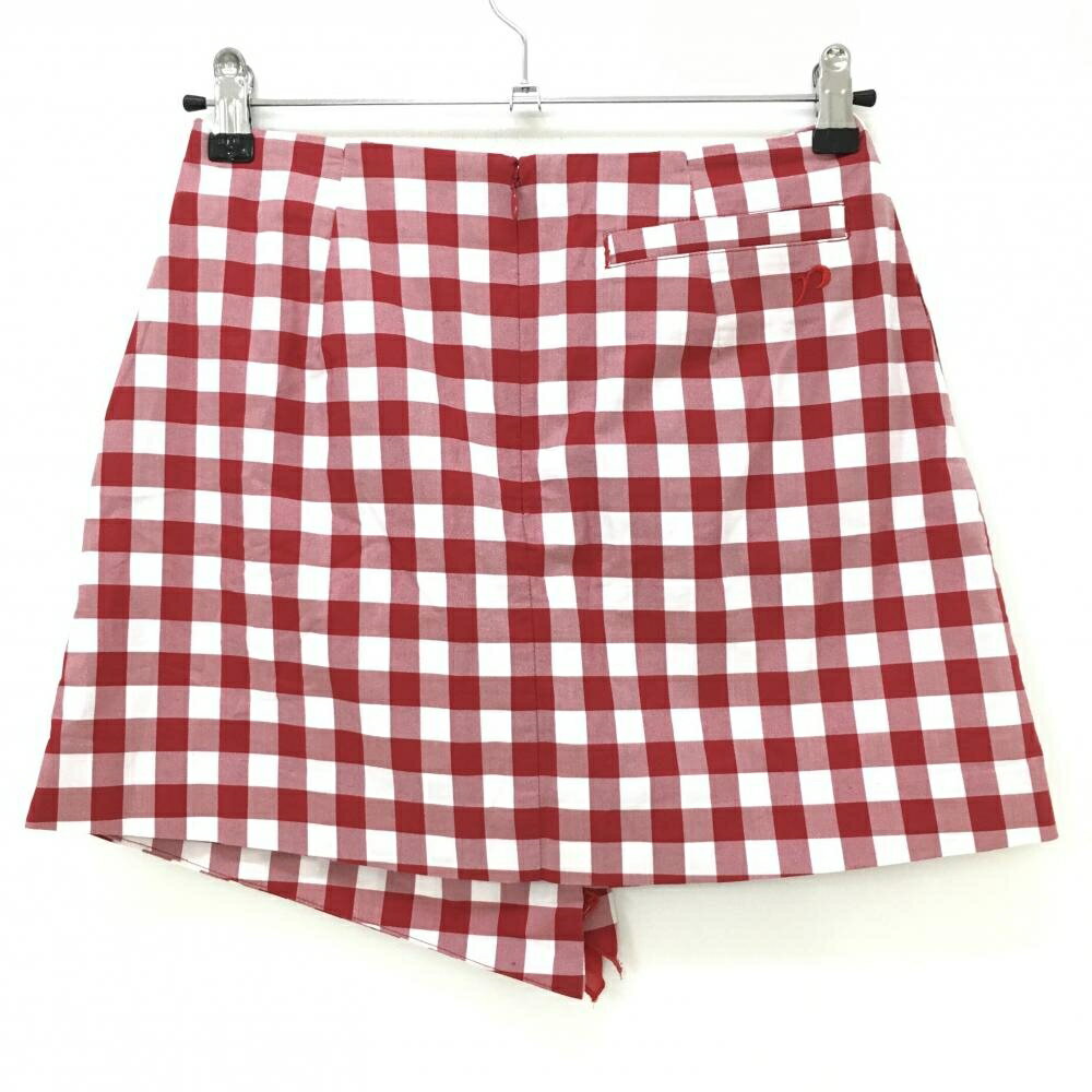 【超美品】リエンダスエルタ スカート 白×レッド ギンガムチェック 内側インナーパンツ レディース M ゴルフウェア rienda suelta