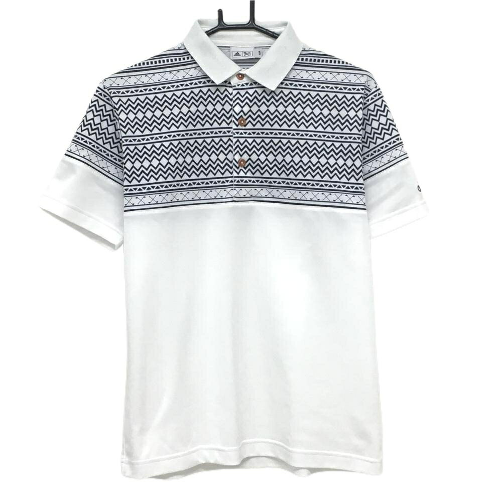 ADIDAS - 【美品】アディダス 半袖ポロシャツ 白×ダークネイビー 上部ギザギザ柄 メンズ M/M ゴルフウェア adidas