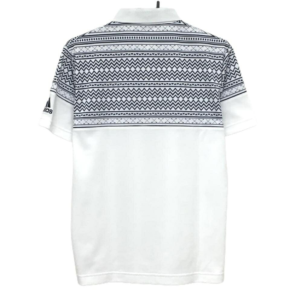 【美品】アディダス 半袖ポロシャツ 白×ダークネイビー 上部ギザギザ柄 メンズ M/M ゴルフウェア adidas
