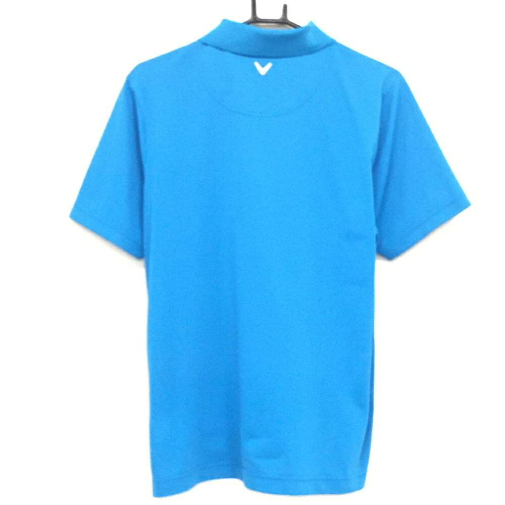 【美品】キャロウェイ 半袖ポロシャツ ブルー×白 ロゴ刺しゅう メンズ L ゴルフウェア Callaway