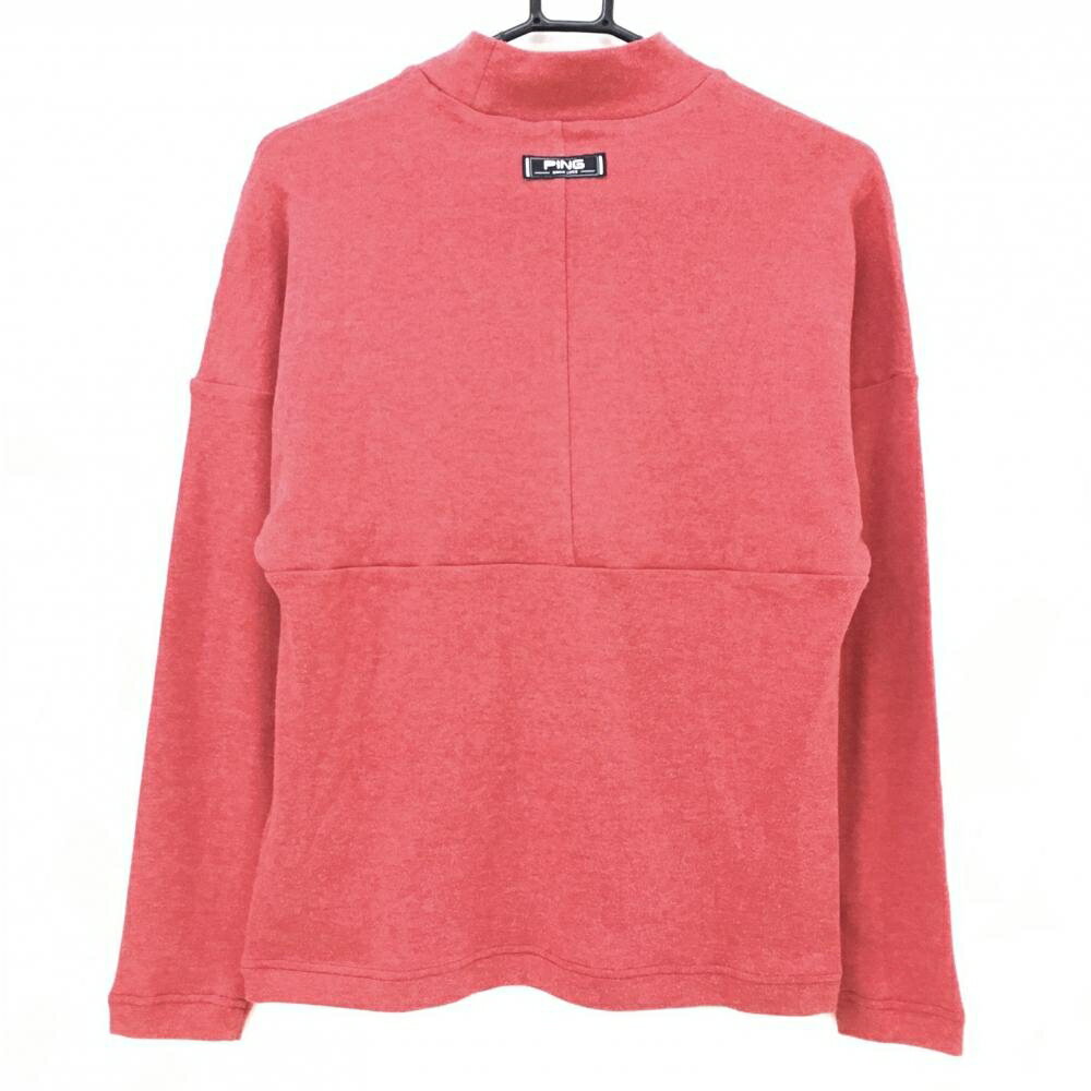 【美品】ピン 長袖ハイネックシャツ レッド×ネイビー ビッグロゴ レディース M ゴルフウェア PING