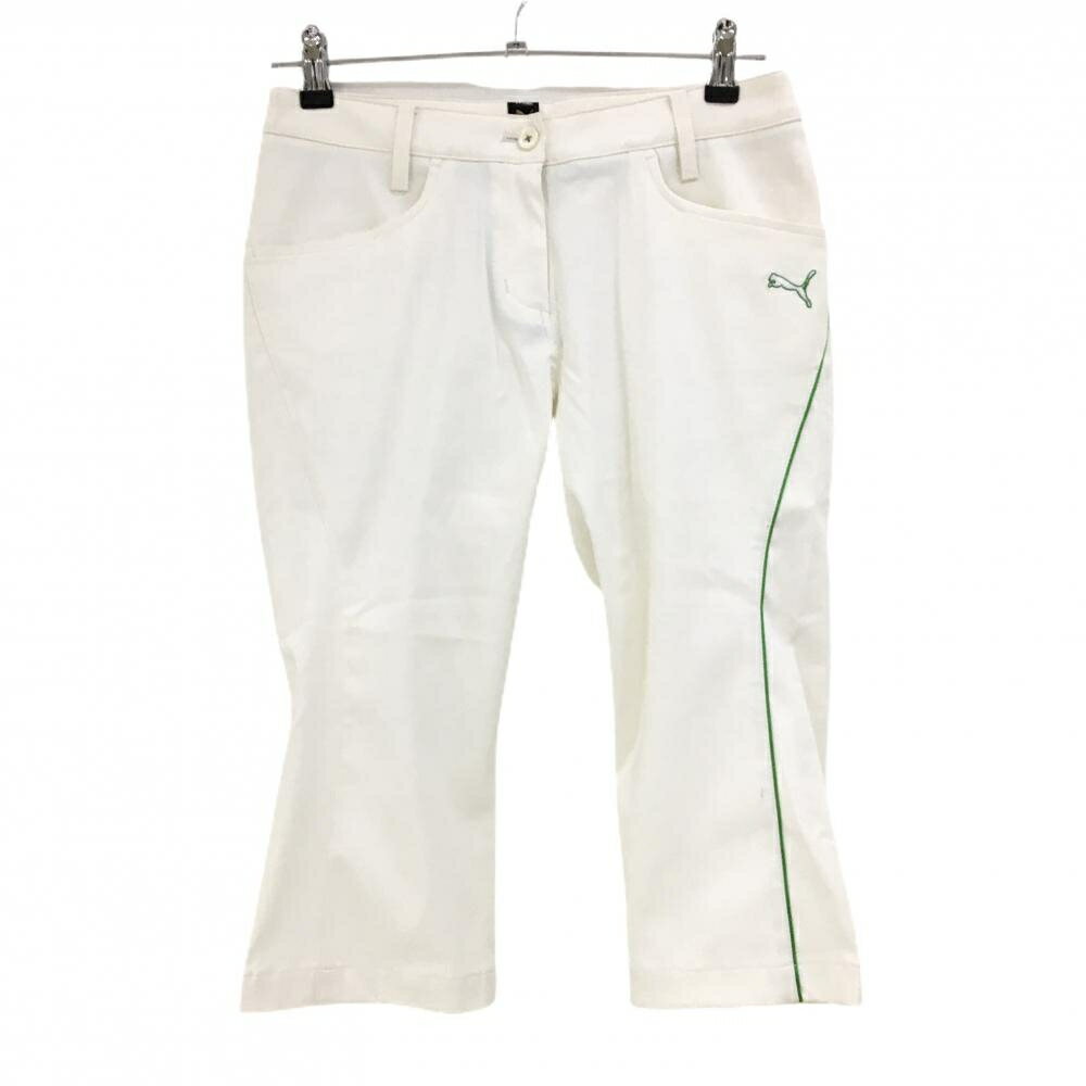 プーマ 半端丈パンツ 白×グリーン ティー装着可 レディース M ゴルフウェア PUMA