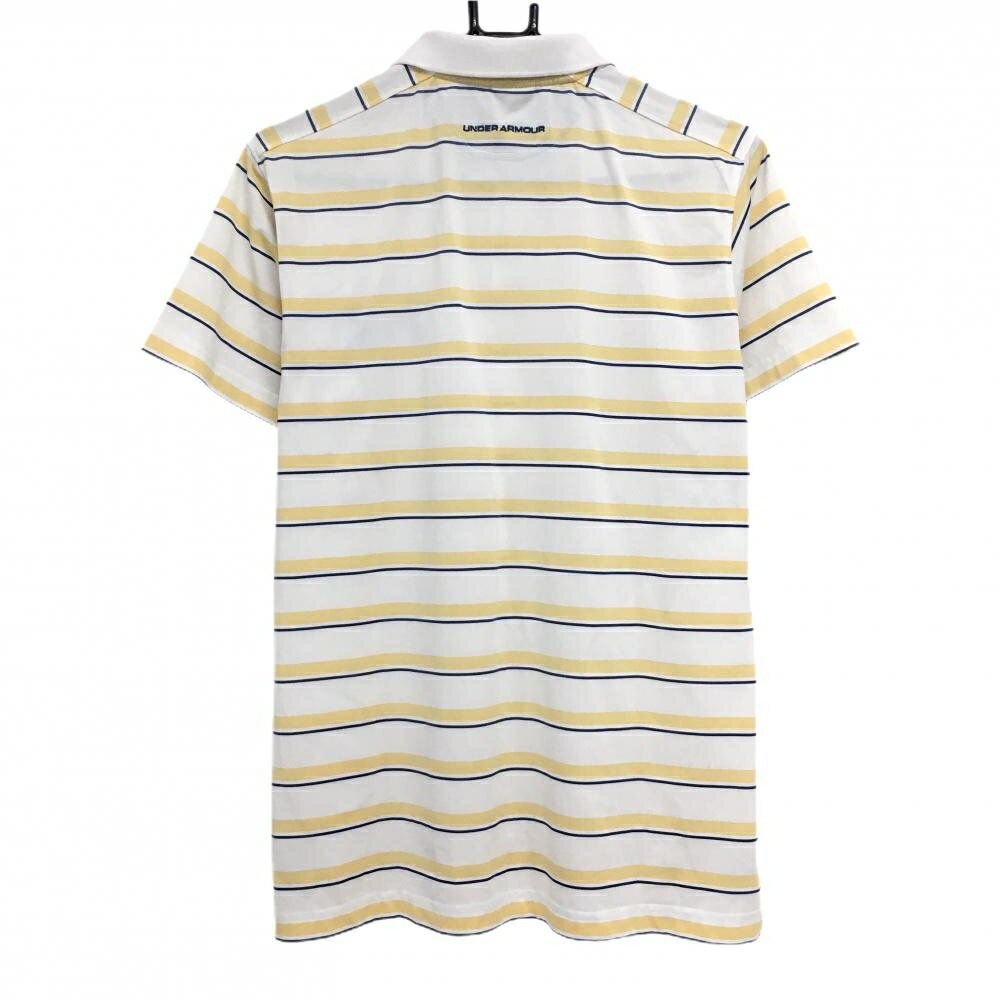 アンダーアーマー 半袖ポロシャツ アイボリー×オレンジイエロー ロゴネイビー ボーダー メンズ MM ゴルフウェア UNDER ARMOUR