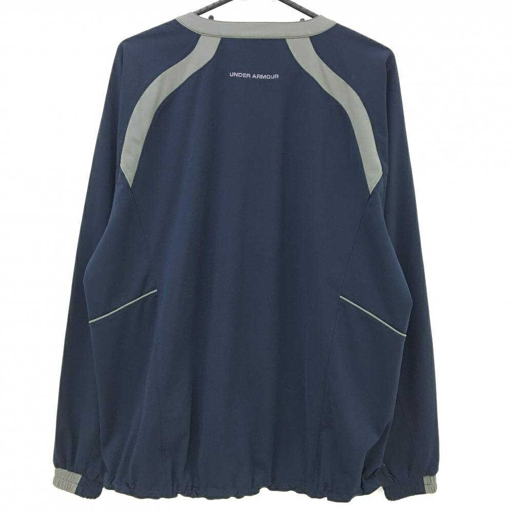 【美品】アンダーアーマー ブルゾン ネイビー×グレー ロゴ刺しゅう ハーフジップ スニード メンズ LG ゴルフウェア UNDER ARMOUR