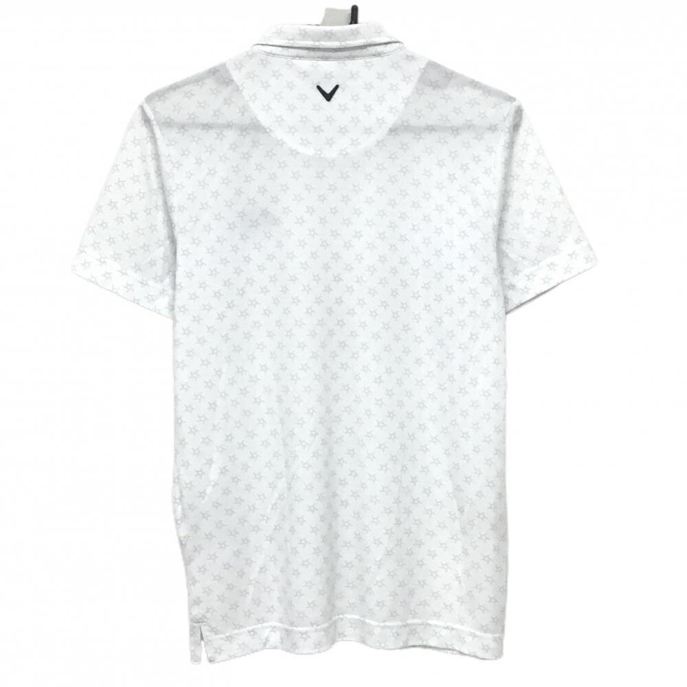 【美品】キャロウェイ 半袖ポロシャツ 白×グレー 星柄風 ボタンダウン ネック薄汚れ メンズ M ゴルフウェア Callaway