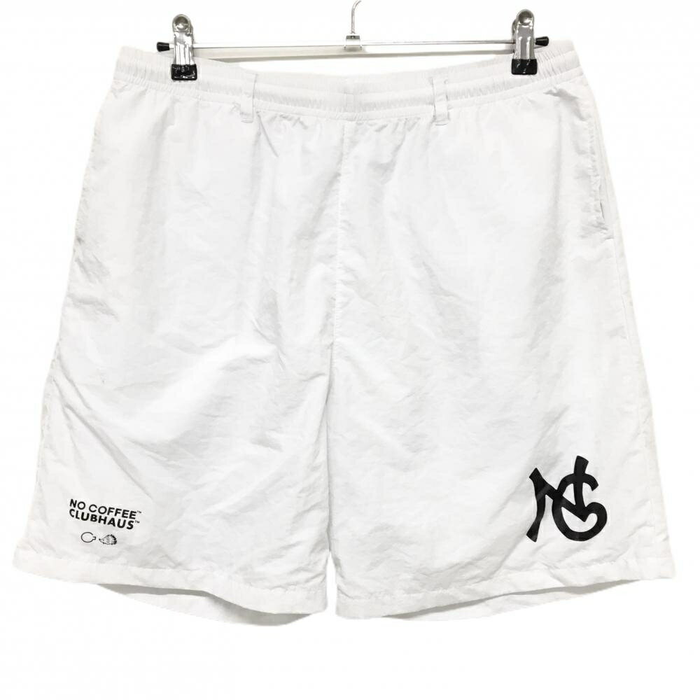 【美品】ノーコーヒー×クラブハウス ハーフパンツ 白×黒 裏地メッシュ ウエストゴム メンズ L ゴルフウェア NO COFFEE