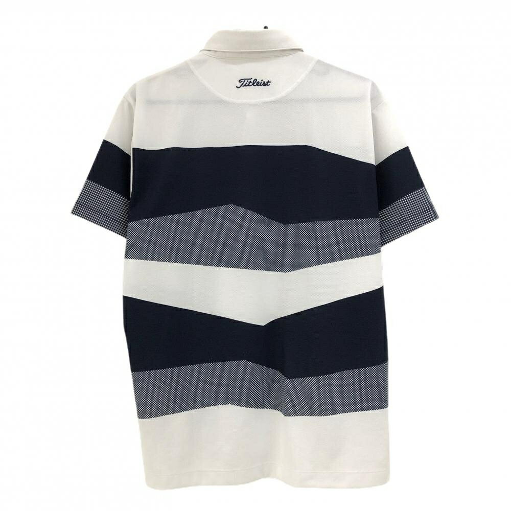 タイトリスト 半袖ポロシャツ 白×ネイビー ボタンダウン 一部ブロックチェック メンズ LL ゴルフウェア TITLEIST