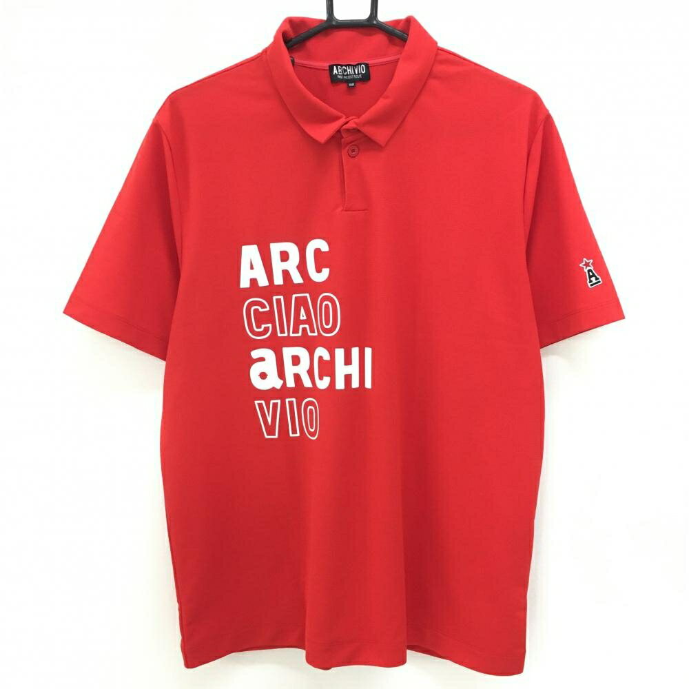 【超美品】アルチビオ 半袖ポロシャツ レッド×白 ビックロゴ メンズ 50(XL) ゴルフウェア 2023年モデル archivio