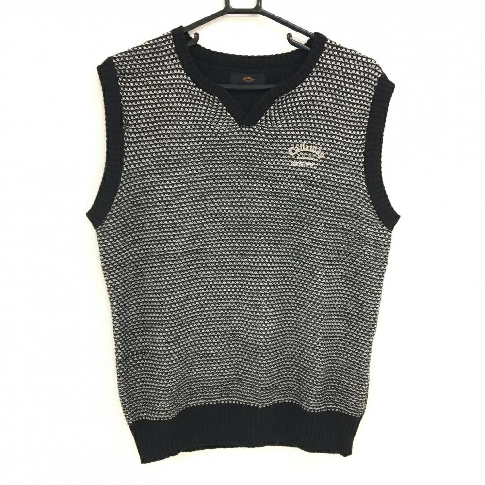 【超美品】キャロウェイ ベスト 黒×白 総柄編み ウール混 メンズ LL ゴルフウェア Callaway