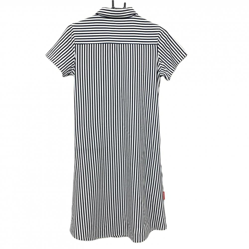 ルコックゴルフ 半袖ポロワンピース 白×ネイビー ストライプ ロゴ赤 レディース L ゴルフウェア le coq sportif