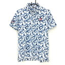 【超美品】カッターアンドバック 半袖ポロシャツ ネイビー×白 総柄 ロゴ刺しゅう メンズ M ゴルフウェア CUTTER&BUCK