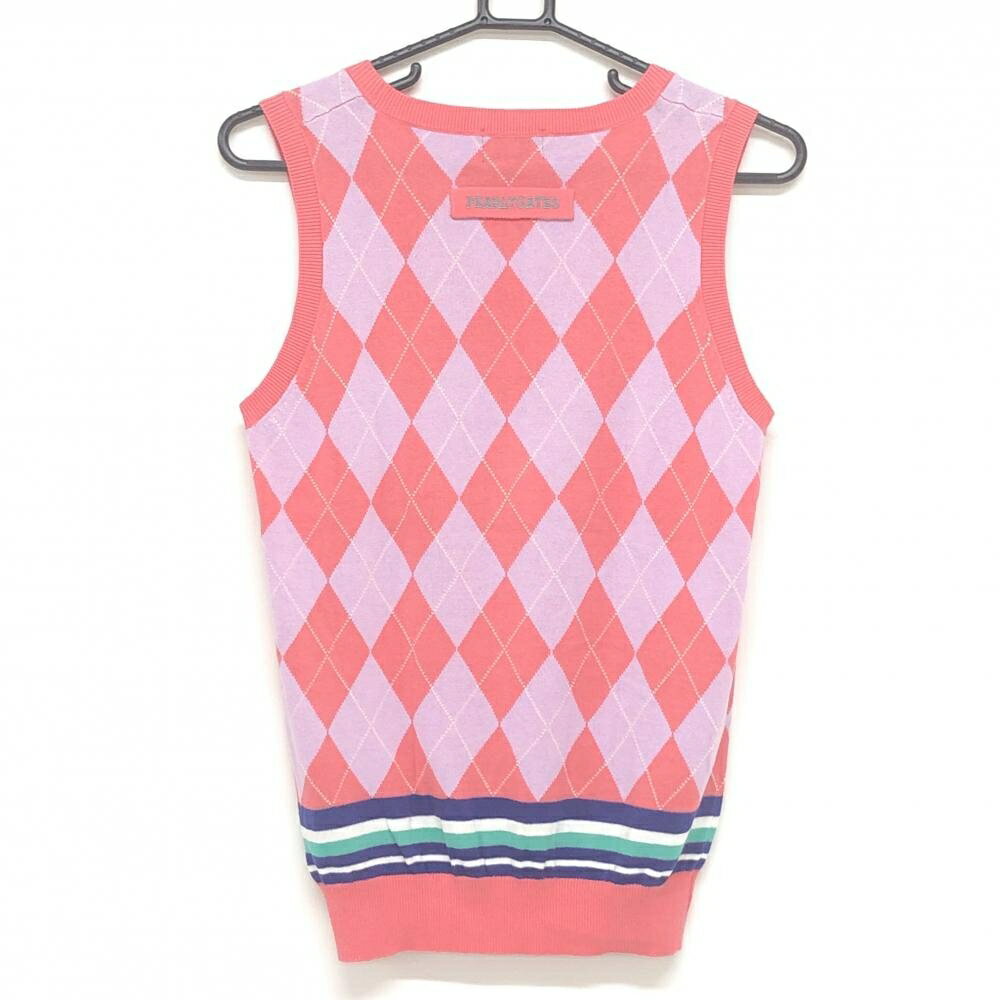 【超美品】パーリーゲイツ ニットベスト ライトピンク×ライトパープル アーガイル レディース 1(M) ゴルフウェア PEARLY GATES
