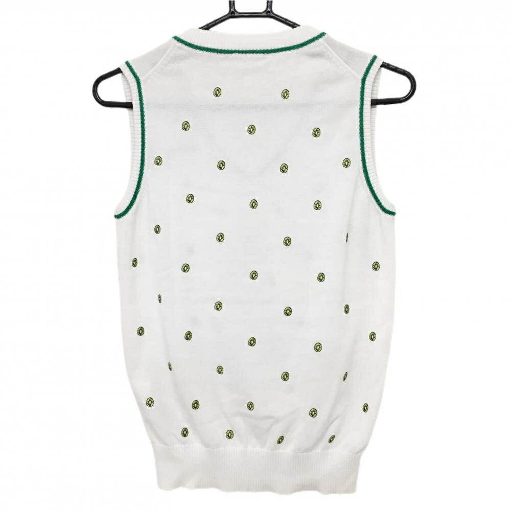 【超美品】アディダス ニットベスト 白×グリーン系 総柄 キウイフルーツ Vネック レディース M/M ゴルフウェア adidas