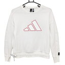 【超美品】アディダス トレーナー 白×ピンク 立体ロゴ 裾調節紐 レディース M ゴルフウェア adidas