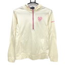 【美品】パーリーゲイツ パーカー アイボリー系×ピンク ハーフジップ 薄手 胸ロゴ レディース 2(L) ゴルフウェア PEARLY GATES