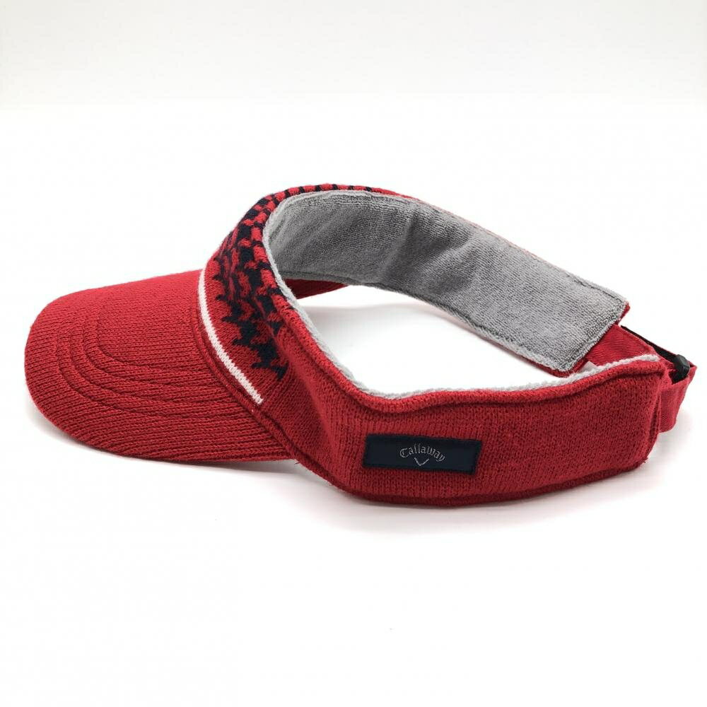 【美品】キャロウェイ ニットサンバイザー レッド×ネイビー 一部千鳥格子 ゴルフウェア Callaway
