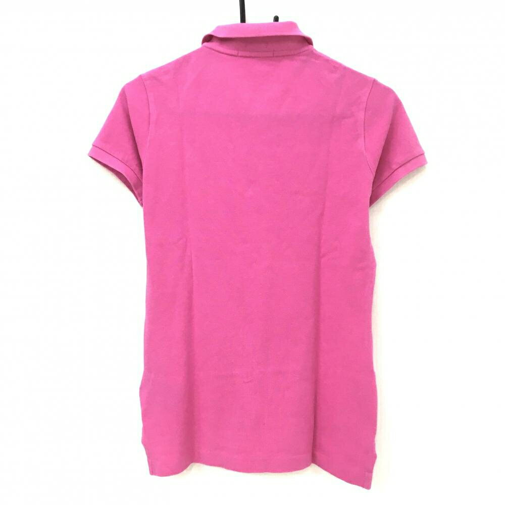 ラルフローレン 半袖ポロシャツ ピンク×グリーン ロゴ刺しゅう ポニー THE SKINNY POLO レディース XS ゴルフウェア Ralph Lauren
