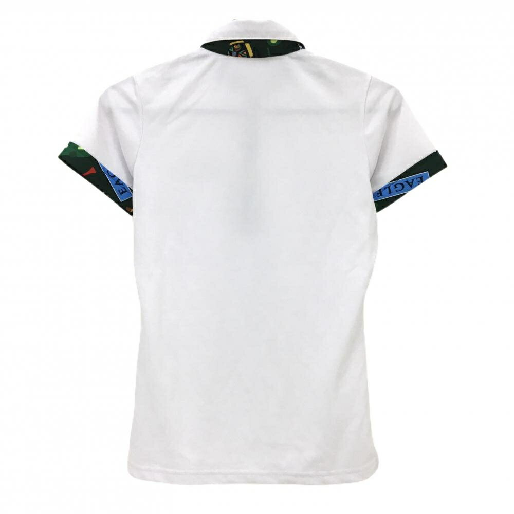 ラウドマウス 半袖ポロシャツ 白×グリーン 袖口・襟裏総柄 スウィルカンバーン レディース S ゴルフウェア LOUDMOUTH