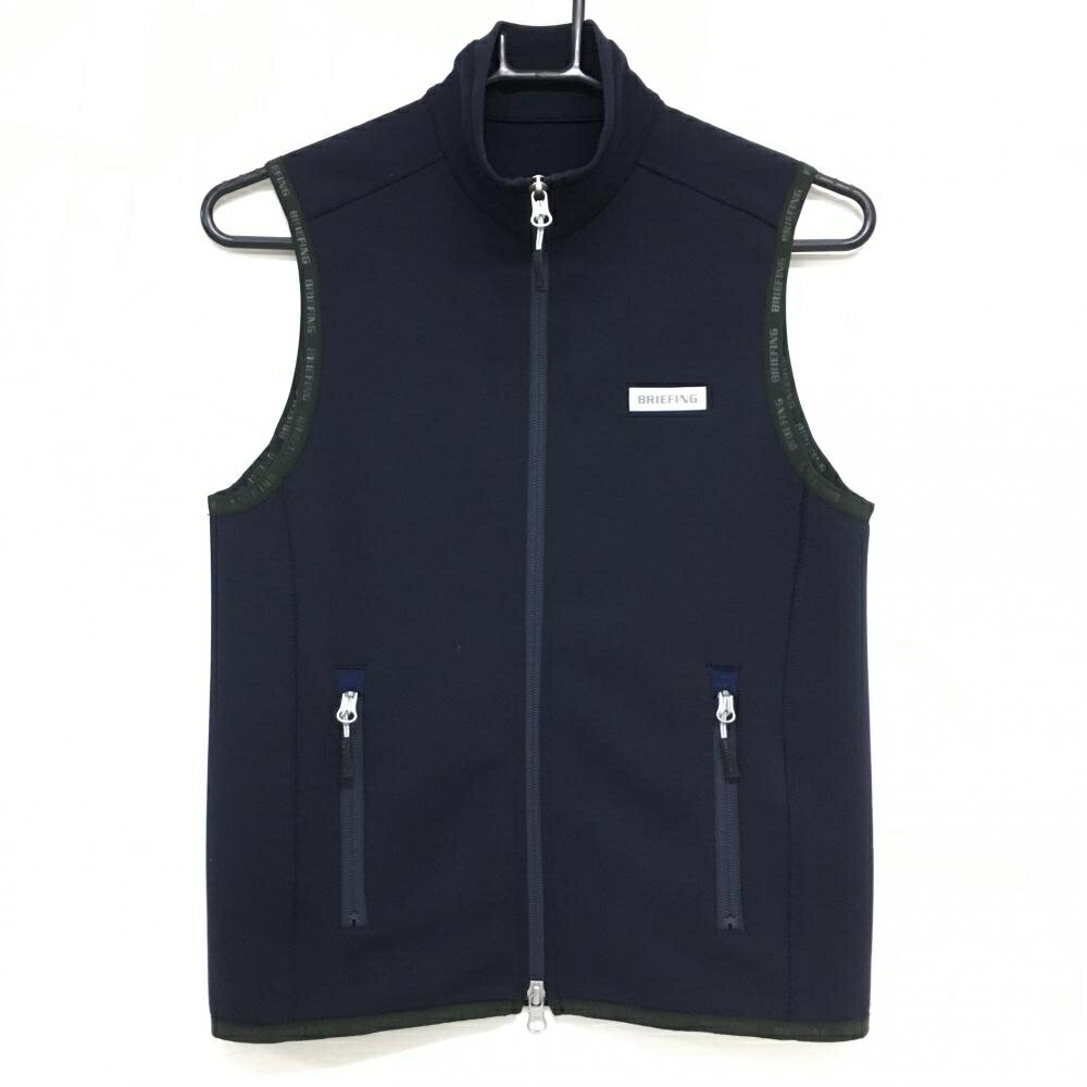 【美品】ブリーフィング アウターベスト ネイビー×黒 背面3Dロゴ レディース S ゴルフウェア BRIEFING