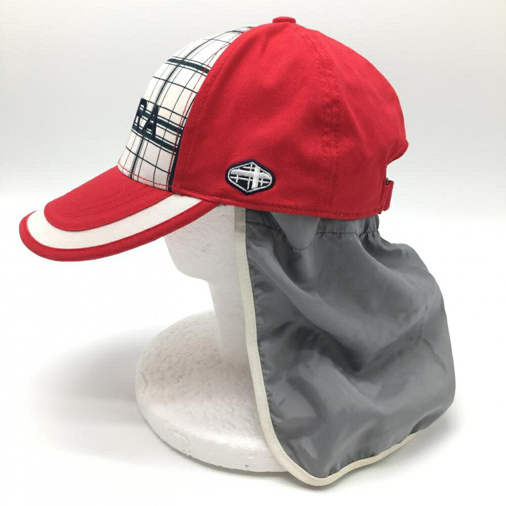【超美品】フィドラゴルフ キャップ レッド×白 フロントチェック ロゴ刺しゅう ネック日よけ付き F(59-61cm) ゴルフウェア FIDRA