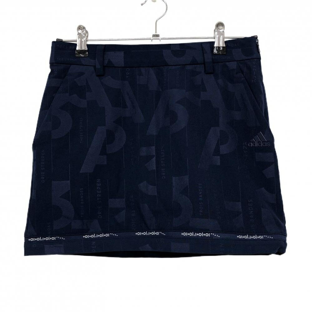 ADIDAS - 【美品】アディダス スカート ネイビー×蛍光イエロー 総柄地模様 英字 内側インナーパンツ レディース S ゴルフウェア adidas