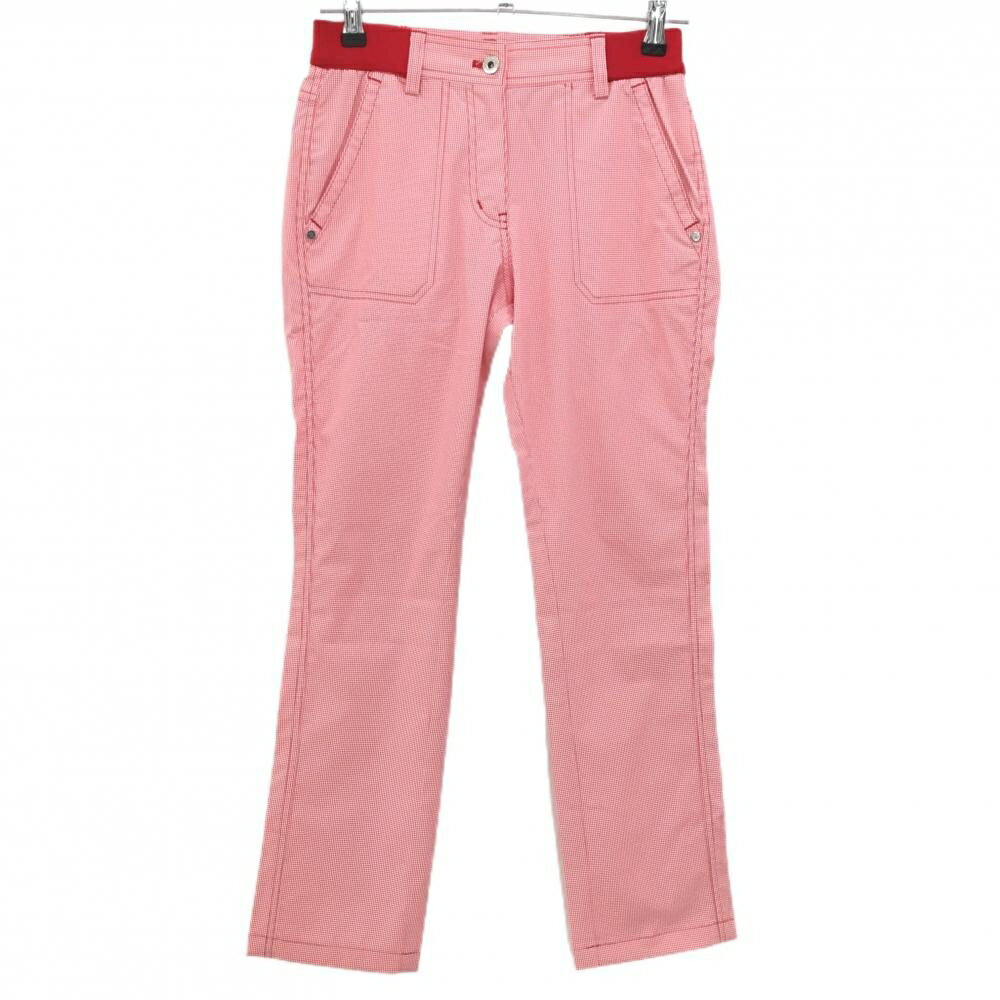 【美品】マンシングウェア パンツ レッド×白 ギンガムチェック 薄手 レディース S ゴルフウェア Munsin..