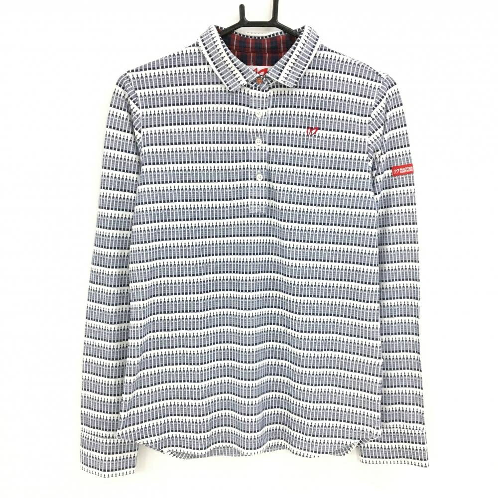 マスターバニー 長袖ポロシャツ 白×ネイビー 総柄 レディース 2(L) ゴルフウェア MASTER BUNNY EDITION