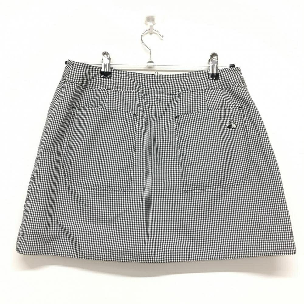 【超美品】ブラックアンドホワイト リバーシブルスニードスカート 白×黒 ギンガムチェック レディース 2(L) ゴルフウェア Black＆White