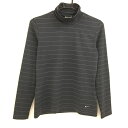 【超美品】ナイキゴルフ 長袖ハイネックシャツ ダークグレー×グレー ボーダー 裾ロゴ ストレッチ レディース M ゴルフウェア NIKE