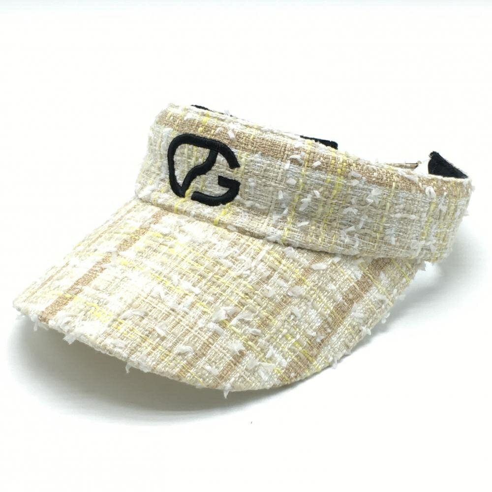 【新品】CPG サンバイザー ベージュ×イエロー チェック柄 ツイード ロゴ刺しゅう ONE ゴルフウェア 2024年モデル CPG