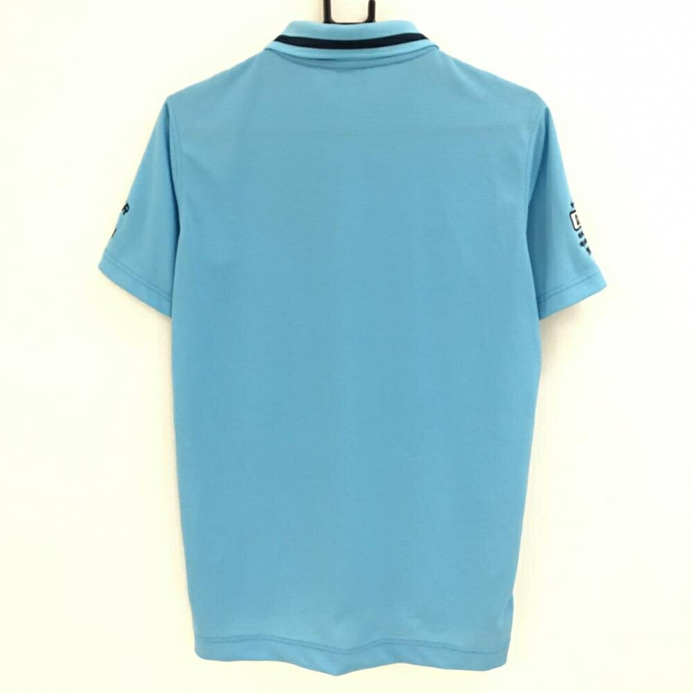 カッターアンドバック 半袖ポロシャツ ライトブルー×ネイビー メッシュ調生地 襟縁ライン メンズ M ゴルフウェア CUTTER＆BUCK