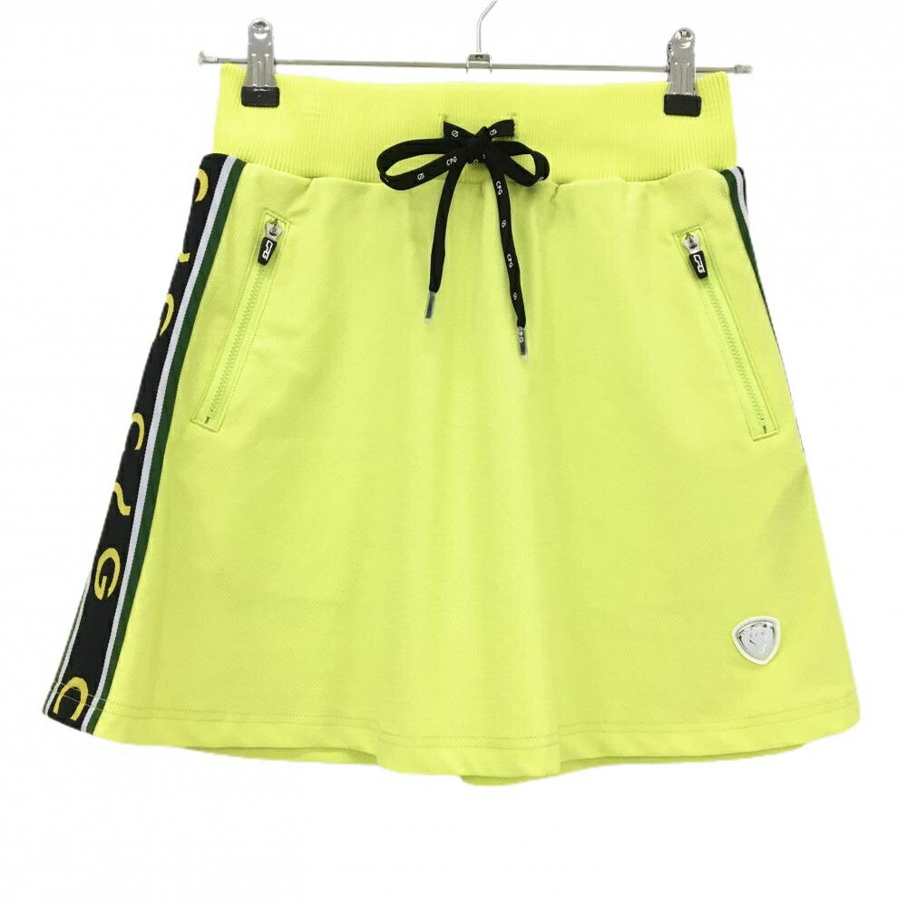 【新品】CPG スカート グリーンイエロー×黒 メッシュ調 ウエストゴム 調節紐 レディース 2(M) ゴルフウ..