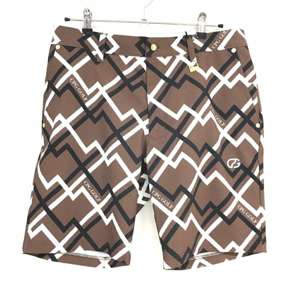【新品】CPG ハーフパンツ ブラウン×黒 総柄 立体ロゴ バックプリント メンズ 4(XL) ゴルフウェア 2024年モデル CPG