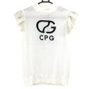 【新品】CPG 半袖ハイネックセーター 白 ロゴ黒 袖フリル ニット レディース 2(M) ゴルフウェア 2024年モデル CPG