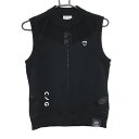 【新品】CPG ニットベスト 黒 ロゴ白 透かし編み 立体ロゴ レディース 3(L) ゴルフウェア 2024年モデル CPG