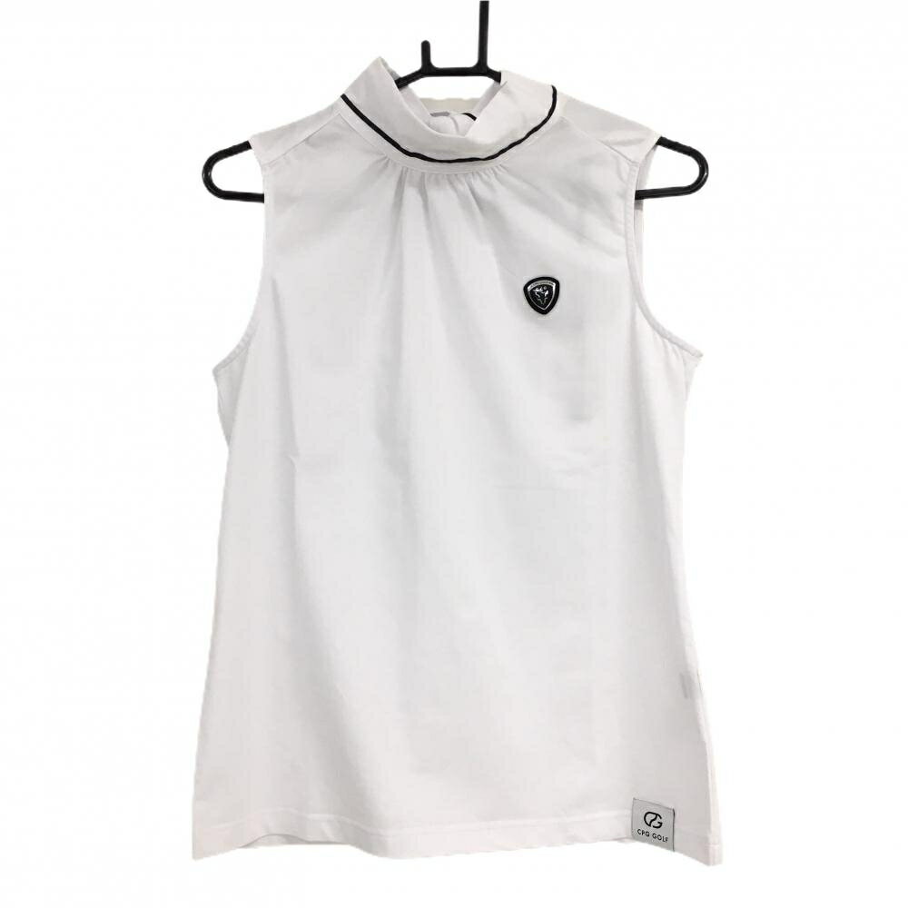 【新品】CPG ノースリーブハイネックシャツ 白×黒 立体ロゴ ネック後ろリボン レディース 2(M) ゴルフ..