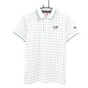 【美品】マスターバニー 半袖ポロシャツ 白×ブルー×レッド チェック 胸元ロゴ刺しゅう メンズ 3(S) ゴルフウェア MASTER BUNNY EDITION