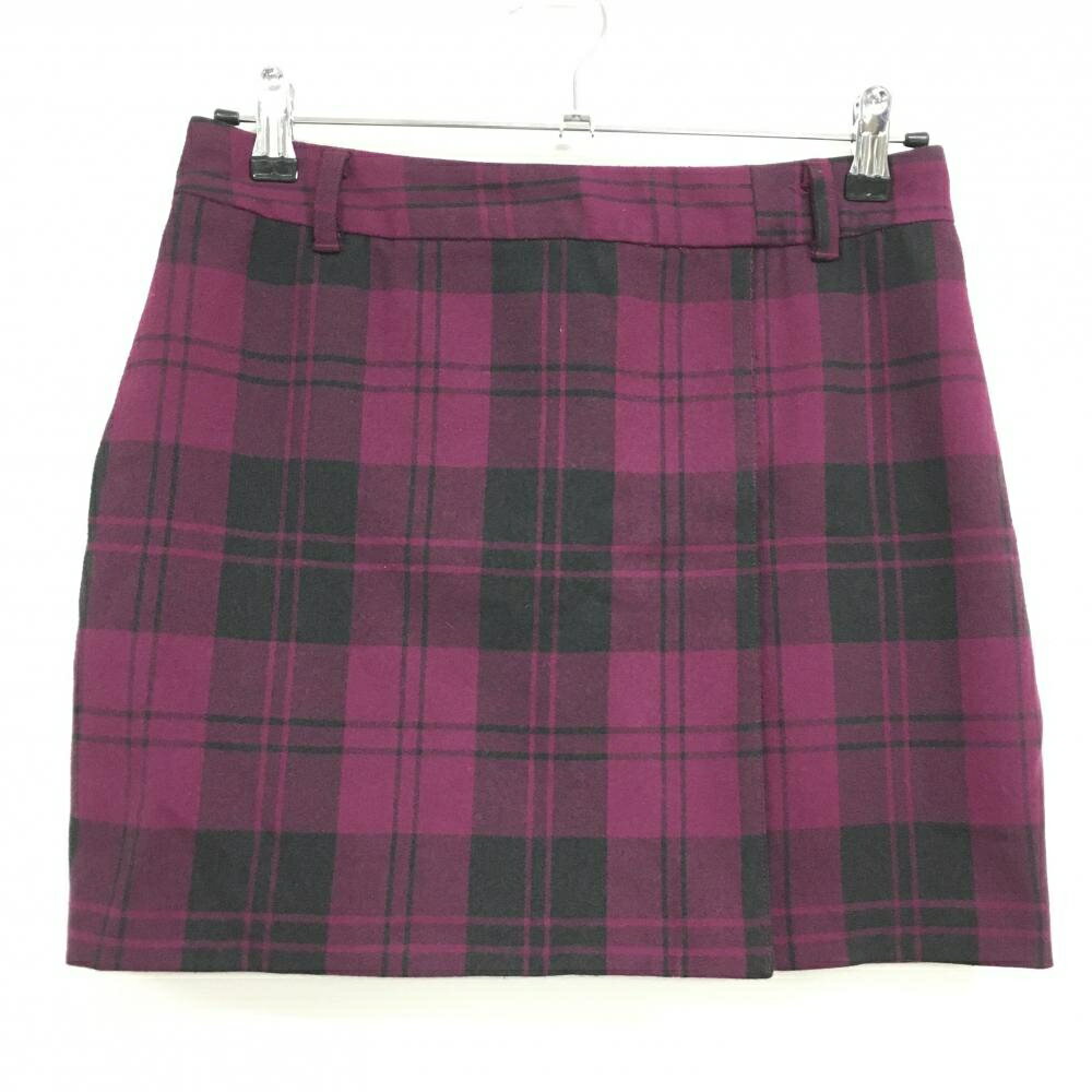 【美品】クランク スカート パープル×黒 チェック柄 バックロゴ 後ろファスナー レディース M ゴルフウェア CLUNK